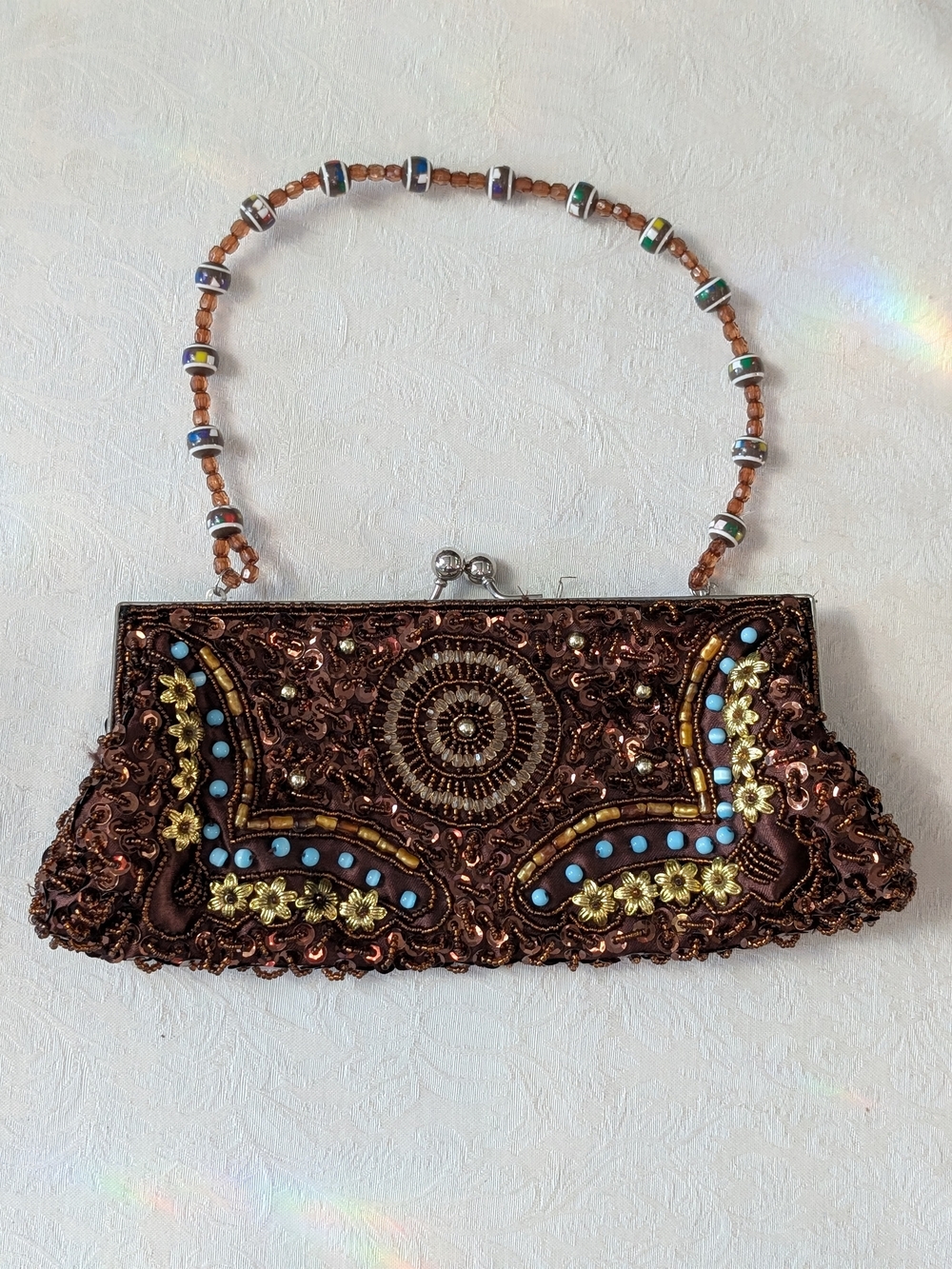 Embellished Brown Beaded Evening Clutch